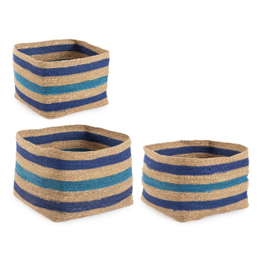 Set 3 cosuri depozitare iarba mare natur albastra Ylenia 29x29x22h; 33x33x24h; 37x37x28h