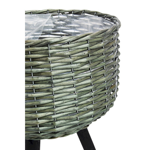 Ghiveci flori decorativ din bambus verde negru Ø30x24/58h