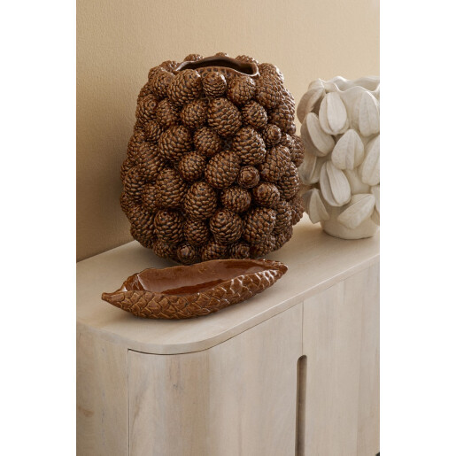 Vaza flori ceramica maro conuri brad 36x35.5x37.5 cm