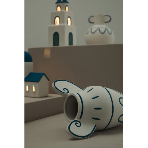 Casuta Greceasca decorativa ceramica multicolora cu leduri 8,4x8,4x20,5h