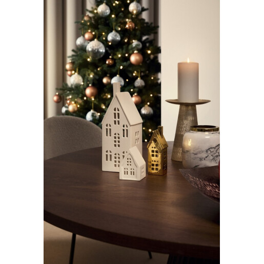 Casuta decorativa portelan auriu cu led 5x4,5x12,8h