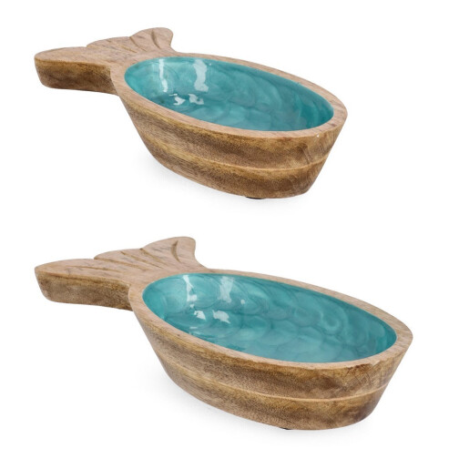 Set 2 boluri lemn mango email albastru Knossos 25x12,5x6h, 30x15x6h