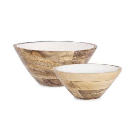 Set 2 boluri lemn mango maro email alb Ø25,5x10,5h, ø30,5x14h