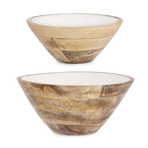 Set 2 boluri lemn mango maro email alb Ø25,5x10,5h, ø30,5x14h