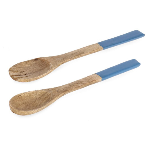 Set 2 linguri servire salata lemn mango maro email albastru 6,5x1x28h