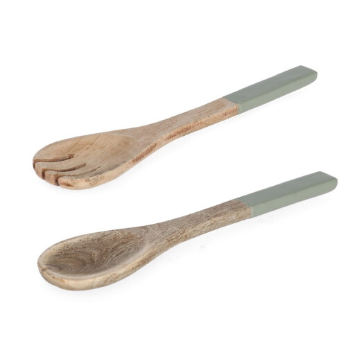 Set 2 linguri servire salata lemn mango maro email verde 6,5x1x28h