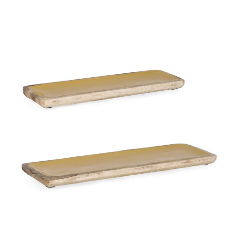 Set 2 tavi lemn mango email galben Thara 38x12x2h, 46x15x2h