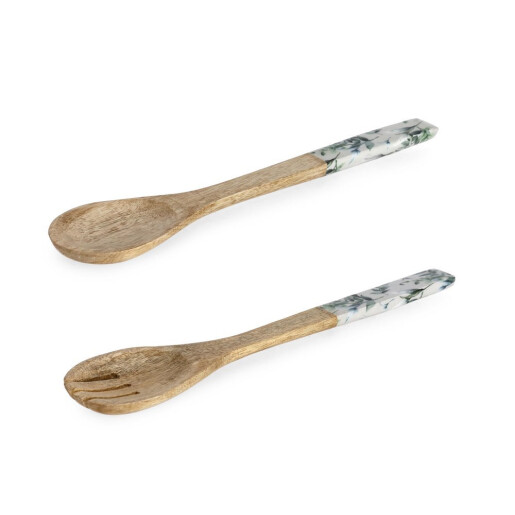 Set 2 linguri servire salata lemn mango maro email multicolor 6,5x1x28h