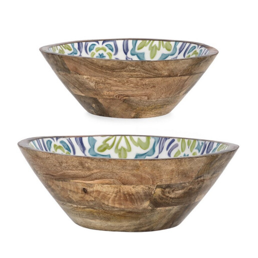 Set 2 boluri lemn mango email Majolicas Ø25x7h; ø30x9h