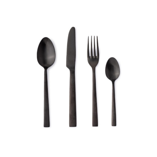 Set 16 tacamuri masa otel negru satinat 4x14,5h; 5x19h; 5x18,8h; 8x21,5h