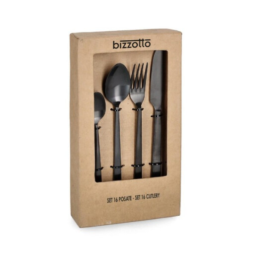 Set 16 tacamuri masa otel negru satinat 4x14,5h; 5x19h; 5x18,8h; 8x21,5h