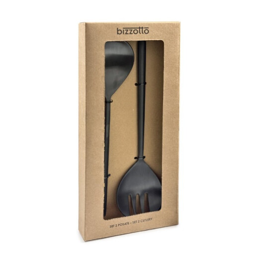 Set 2 linguri servire salata otel negru satinat Hestia 7x27,1h; 7x27,1h