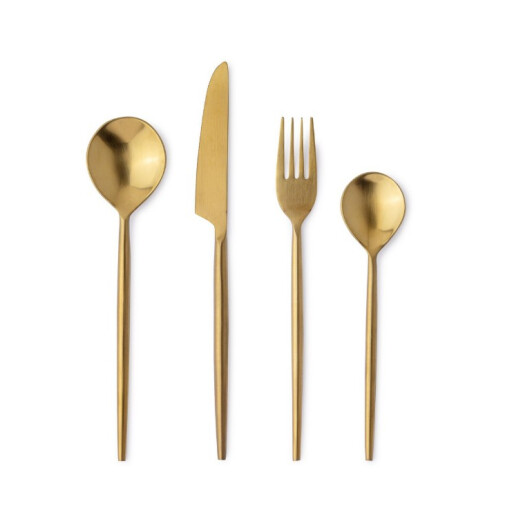 Set 16 tacamuri otel auriu satinat Bronte 6,5x17h; 7,5x20,1h; 7,5x20,h; 8x24h