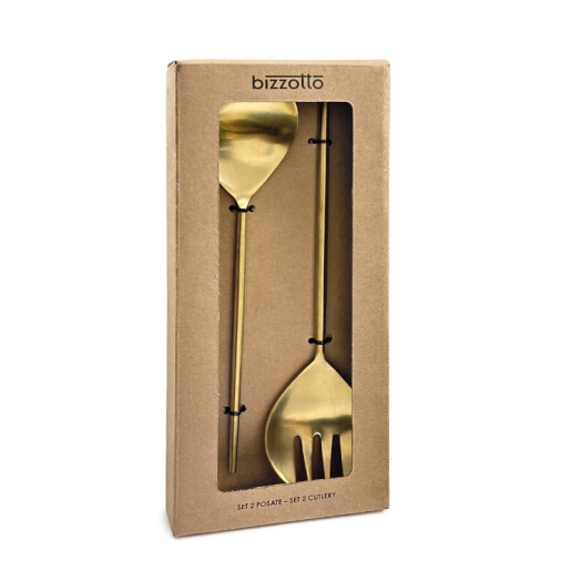 Set 2 linguri servire salata otel auriu satinat Bronte 7x27,1h; 7x27,1h