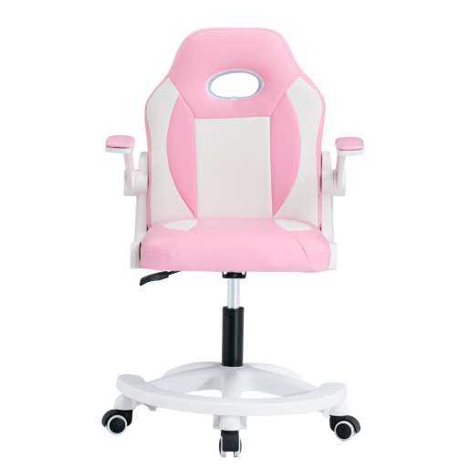 Scaun birou piele ecologica alba roz Odelia 59x53x87-97 cm
