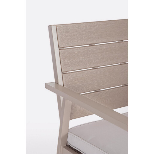 Set mobilier gradina otel textil taupe Sarita 98x48x39 cm, 60.5x65.5x76 cm, 118x65.5x76 cm