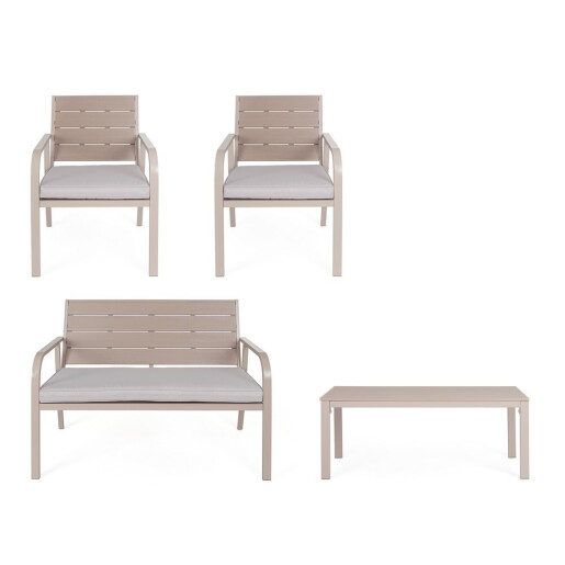 Set mobilier gradina otel textil taupe Sarita 98x48x39 cm, 60.5x65.5x76 cm, 118x65.5x76 cm