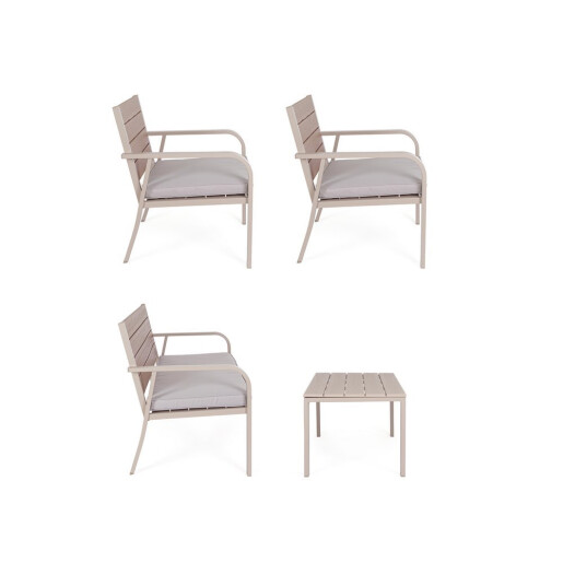 Set mobilier gradina otel textil taupe Sarita 98x48x39 cm, 60.5x65.5x76 cm, 118x65.5x76 cm