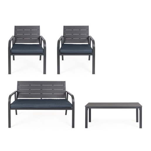 Set mobilier gradina otel textil gri charcoal Sarita 98x48x39 cm, 60.5x65.5x76 cm, 118x65.5x76 cm