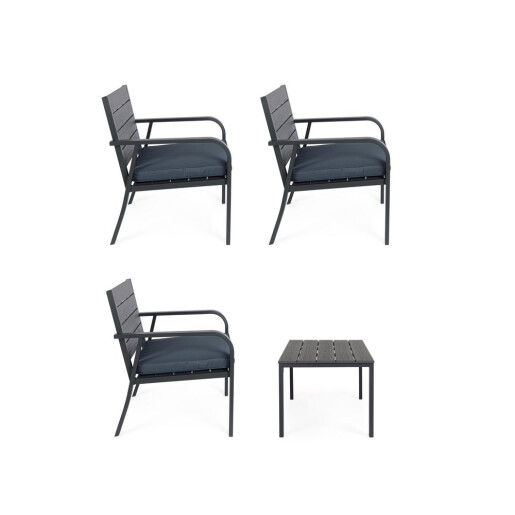 Set mobilier gradina otel textil gri charcoal Sarita 98x48x39 cm, 60.5x65.5x76 cm, 118x65.5x76 cm