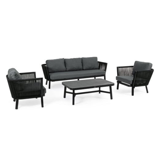 Canapea 3 locuri picioare fier negru tapitata material textil gri Makatea 225 cm x 81 cm x 85 h x 43 h1 x 70 h3 