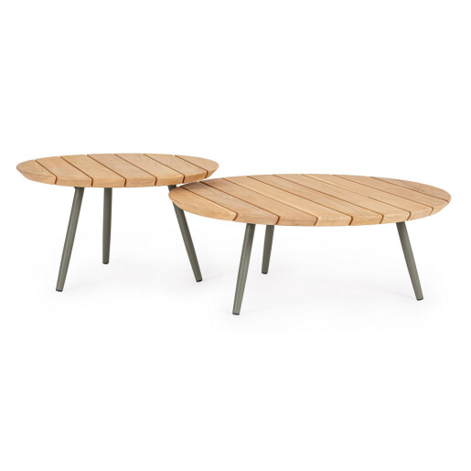Set 2 masute otel verde lemn natur Ivissa 60x35 cm, 80x30 cm