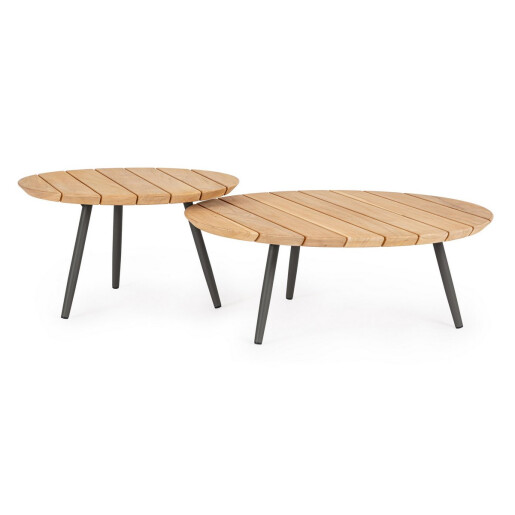 Set 2 masute otel gri antracit lemn natur Ivissa 60x35 cm; 80x30 cm