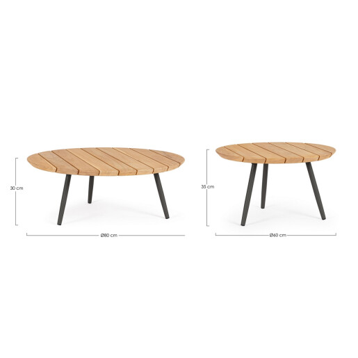 Set 2 masute otel gri antracit lemn natur Ivissa 60x35 cm; 80x30 cm