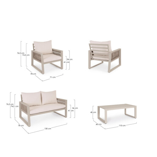 Set mobilier gradina Peyote 130x78x76.5 cm, 71x78x76.5 cm, 110x60x40 cm