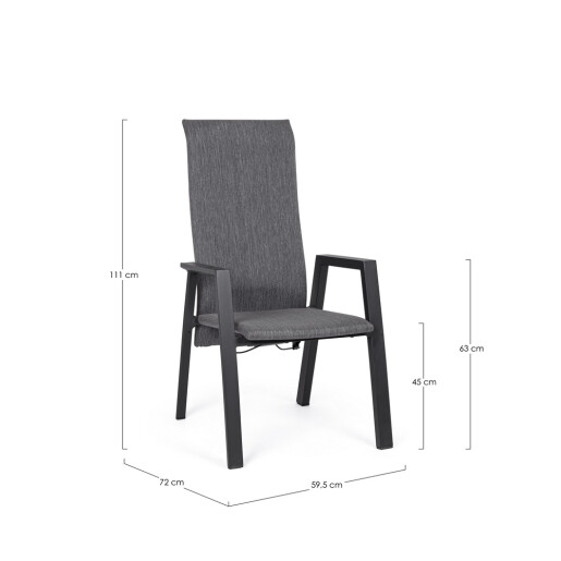Set 4 scaune recliner gradina gri Ethan 59.5x72x111h