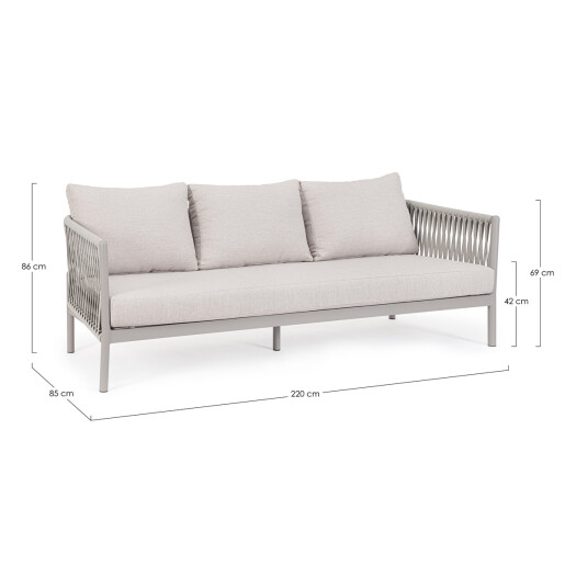 Canapea aluminiu textil gri taupe Florencia 220x85x86 cm