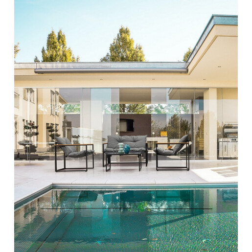 Set mobilier gradina otel negru textil gri lemn maro Ilda 