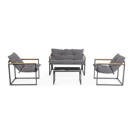 Set mobilier gradina otel negru textil gri lemn maro Ilda 