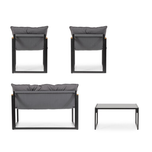 Set mobilier gradina otel negru textil gri lemn maro Ilda 