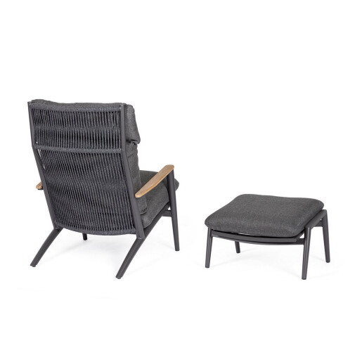 Set fotoliu taburet aluminiu textil gri antracit Ibisco 73.5x93.5x97 cm, 73x50x37.5 cm