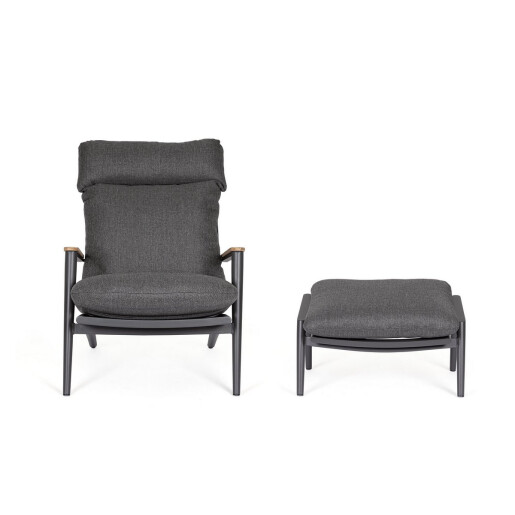 Set fotoliu taburet aluminiu textil gri antracit Ibisco 73.5x93.5x97 cm, 73x50x37.5 cm