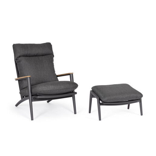 Set fotoliu taburet aluminiu textil gri antracit Ibisco 73.5x93.5x97 cm, 73x50x37.5 cm
