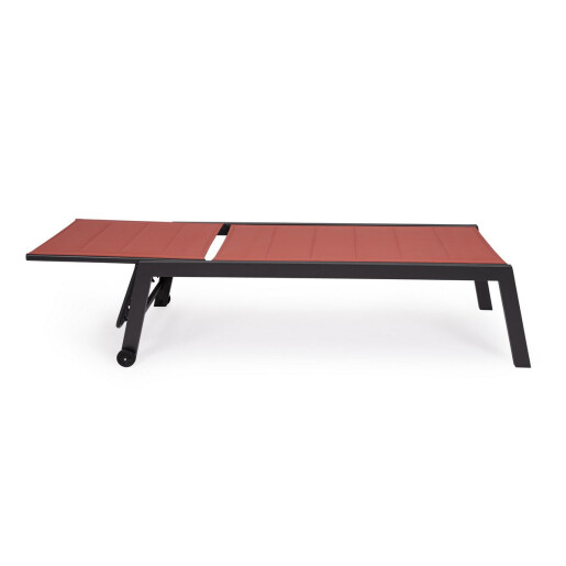 Sezlong gradina aluminiu gri antracit textilen caramiziu Hilde 65x200x102 cm