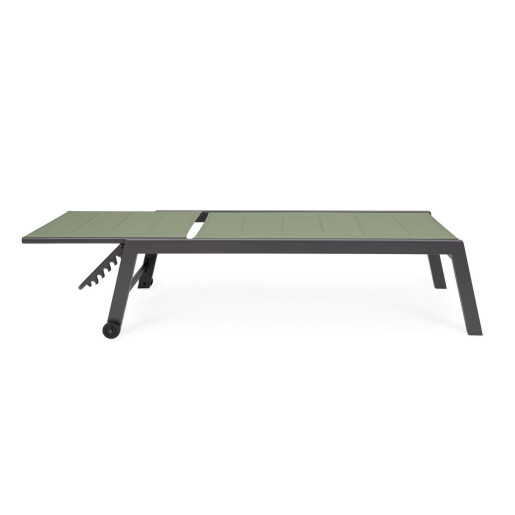 Sezlong gradina aluminiu gri antracit textilena verde Hilde 65x200x102 cm