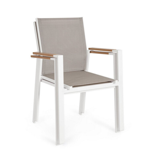 Set 4 scaune gradina, terasa otel alb textilena bej Heta 56.5x57x87h