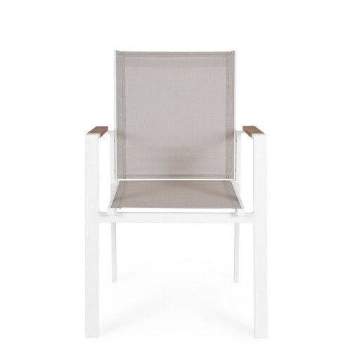 Set 4 scaune gradina, terasa otel alb textilena bej Heta 56.5x57x87h