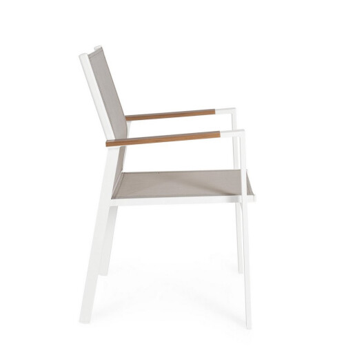 Set 4 scaune gradina, terasa otel alb textilena bej Heta 56.5x57x87h