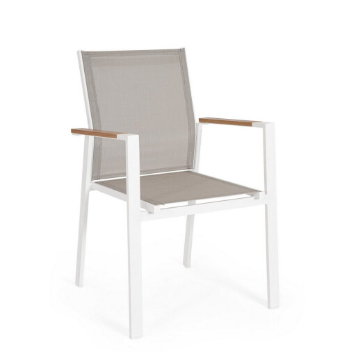 Set 4 scaune gradina, terasa otel alb textilena bej Heta 56.5x57x87h