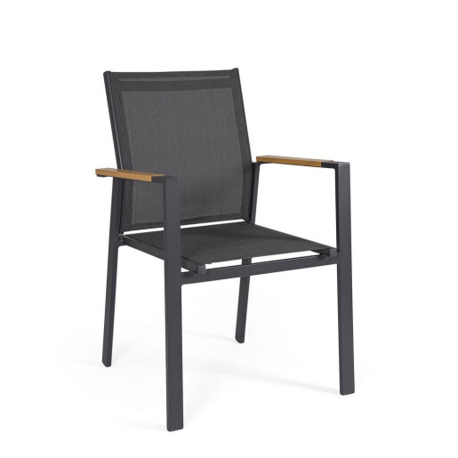 Set 4 scaune gradina, terasa otel textilena gri charcoal Heta 56.5x57x87h