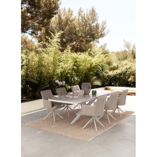 Set 2 fotolii rotative aluminiu alb charcoal textil bej Skagen 61x62x90h