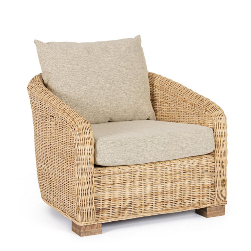Fotoliu ratan natur textil crem Cadice 78x90x63.5 cm