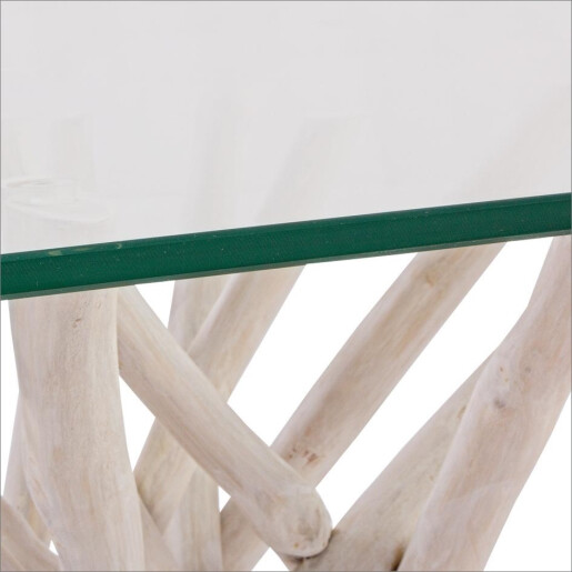 Masa lemn alb blat sticla Sahel 200x100x76 cm