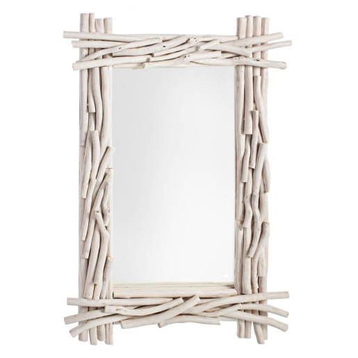 Oglinda decorativa perete cu rama lemn alb Sahel 90 cm x 6 cm x 60 h
