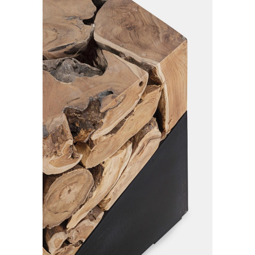 Masuta de cafea din fier negru si lemn natur Grenada 40 cm x 40 cm x 60 h