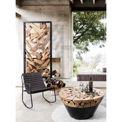 Masuta lemn natur otel negru Grenada 90x45 cm